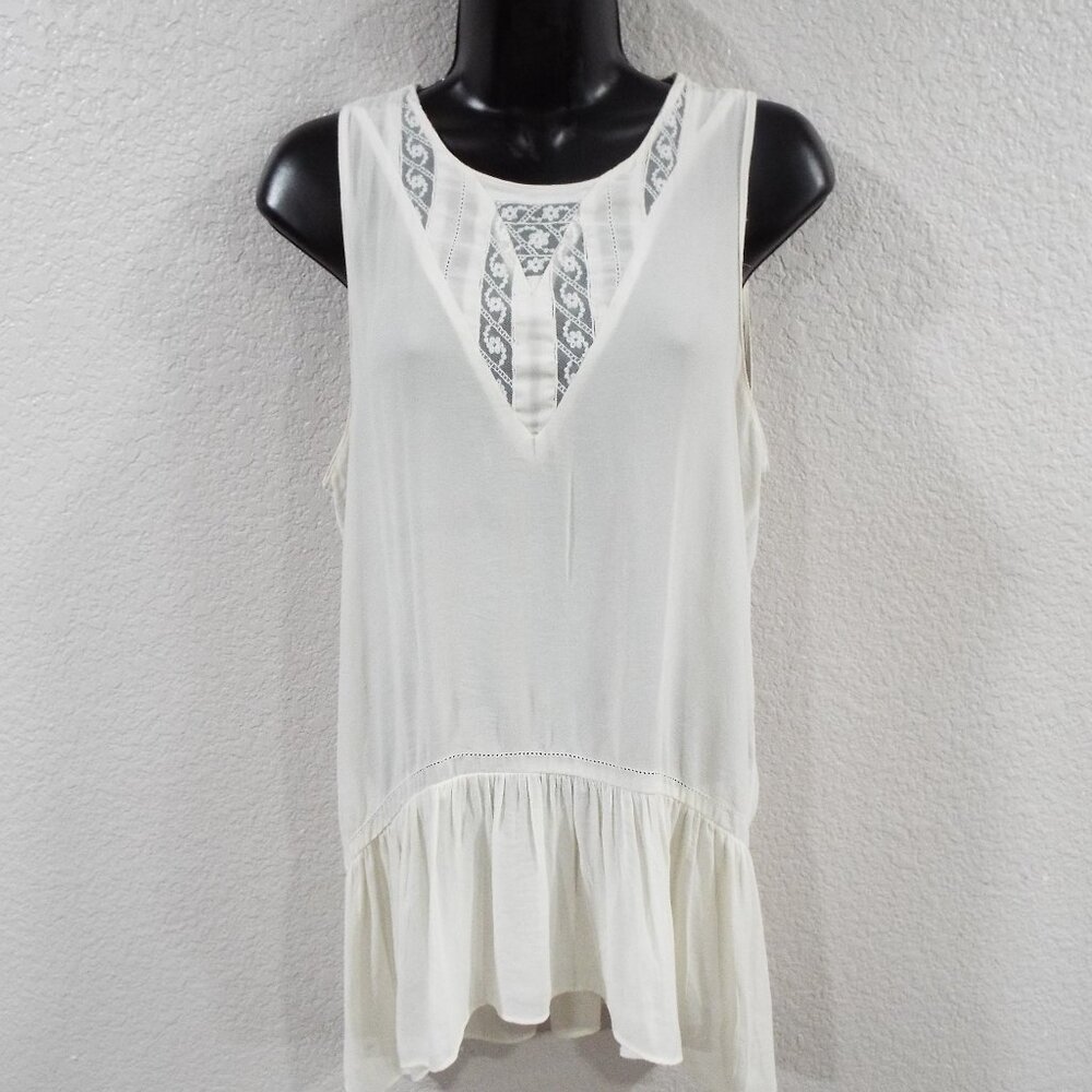 Zara Basics Off White Lightweight Sleeveless Top V Neck with Lace Detail Small